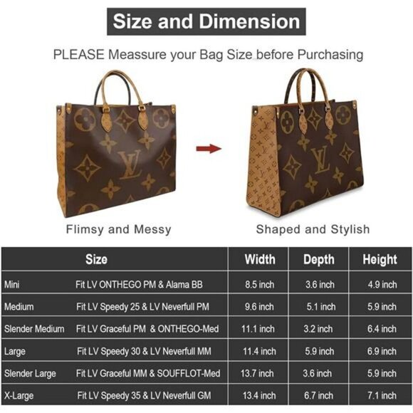 OMYSTYLE Felt Purse Organizer Insert Tote Bag Divider Fits Neverfull Speedy - Picture 5 of 7